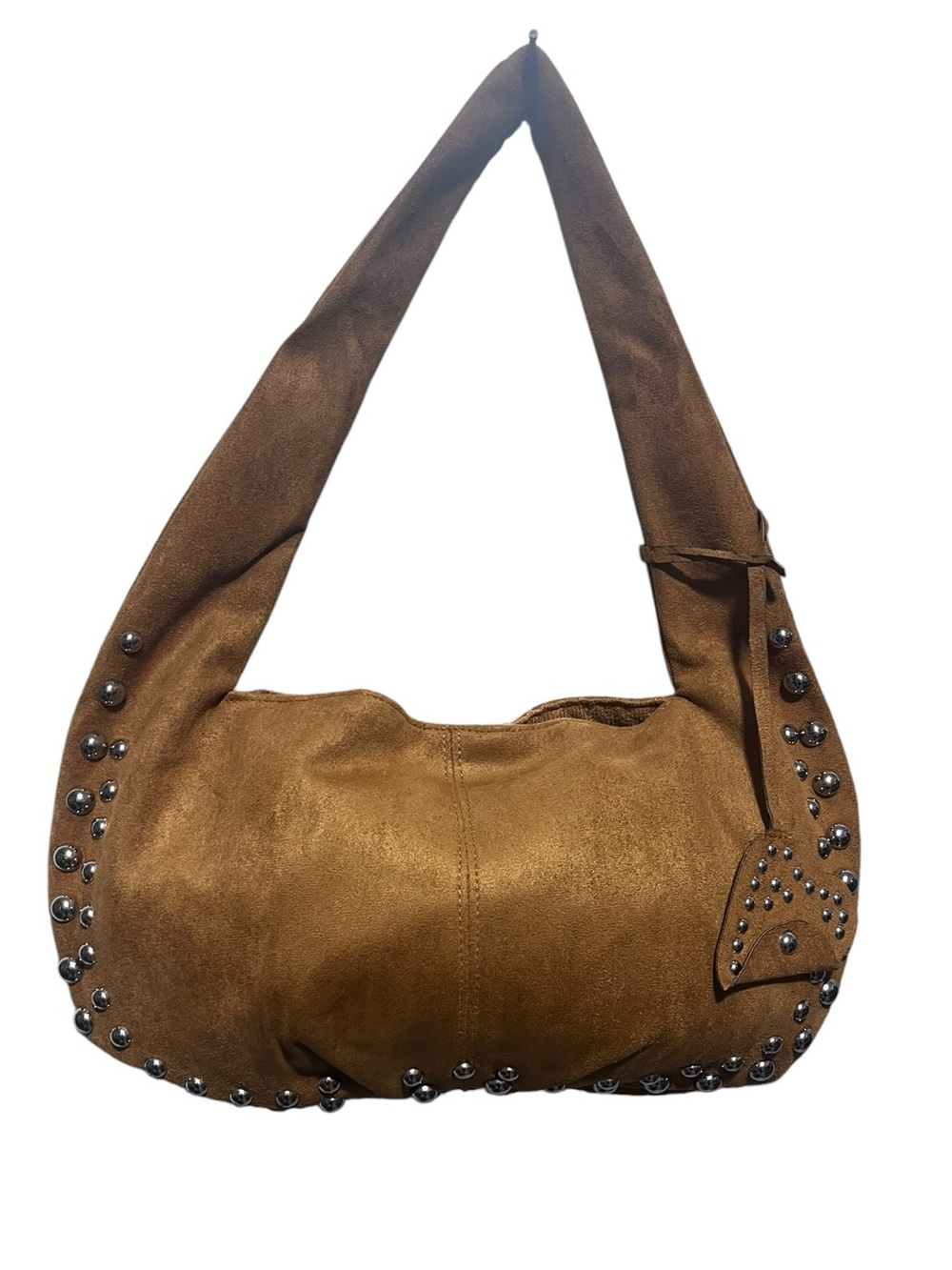 Studded Suede Shoulder Bag in Brown